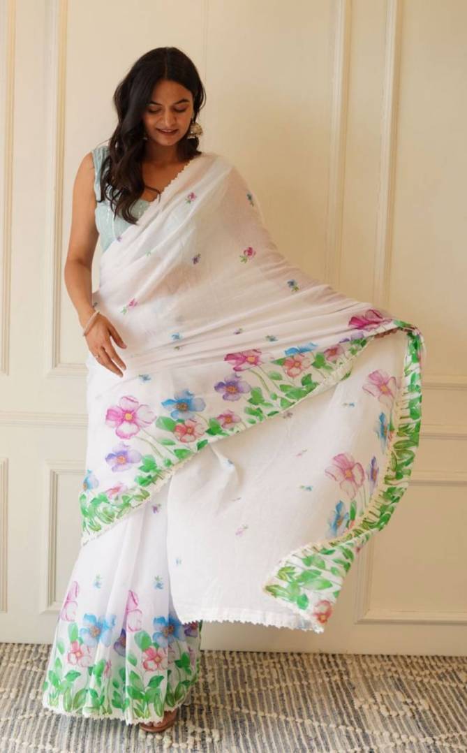 MG 261 Plain Linen Digital Printed Designer Sarees Wholesale Price In Surat